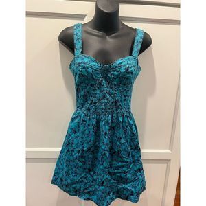 Free People Teal & Black Floral Mini Dress